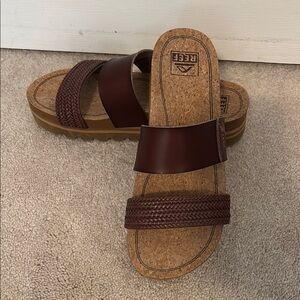 REEF Cork Footbed Sandals with Brown Straps